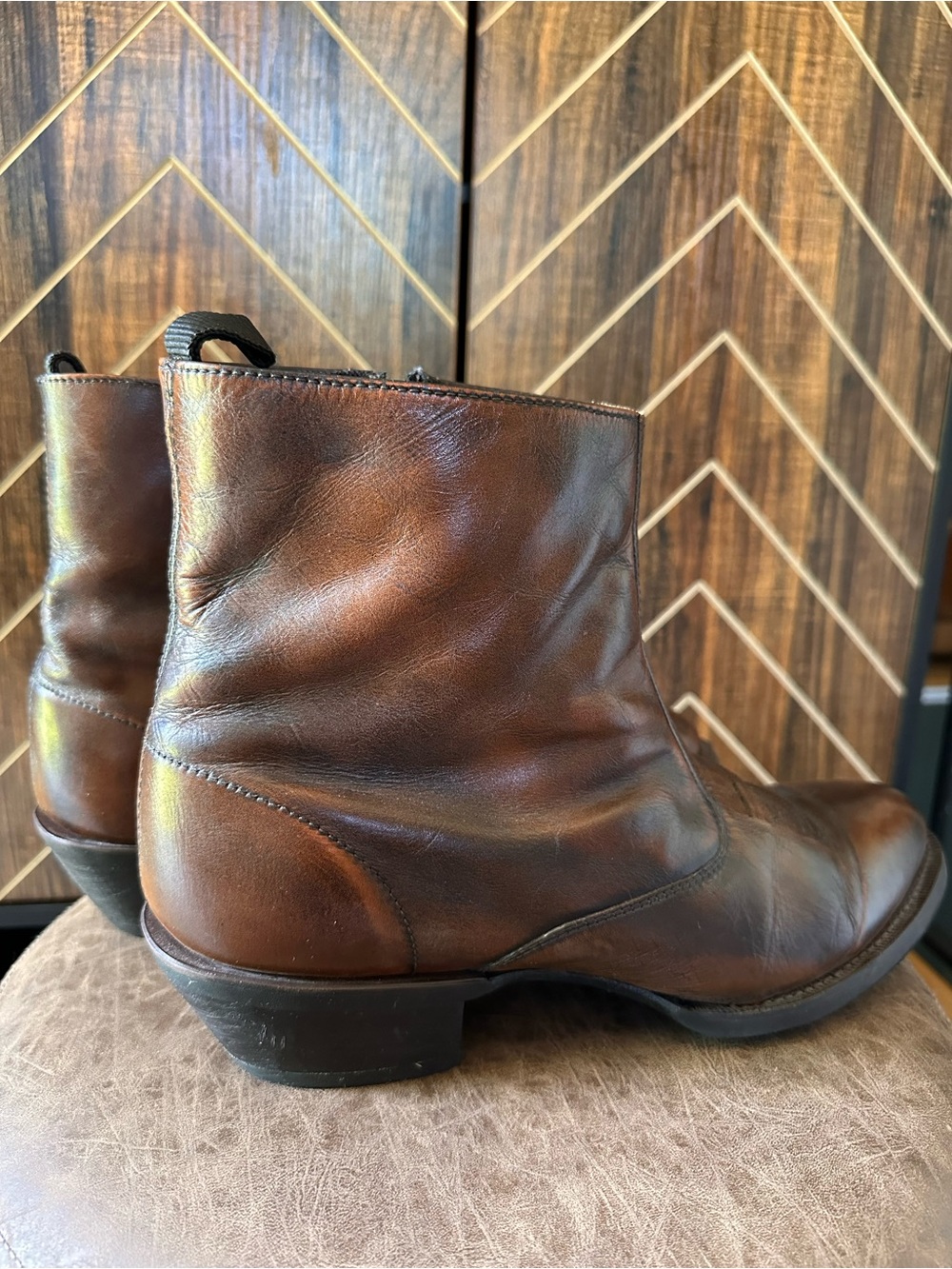 Laredo Fletcher Men's Brown Leather Boots 12D Western Zip Up - Picture 4 of 8